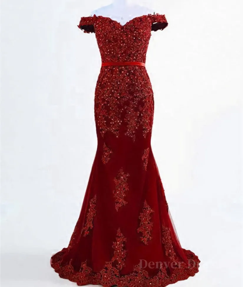 A Line Off Shoulder Burgundy Lace Prom Dresses Burgundy Lace Formal Dresses Bridesmaid Dresses