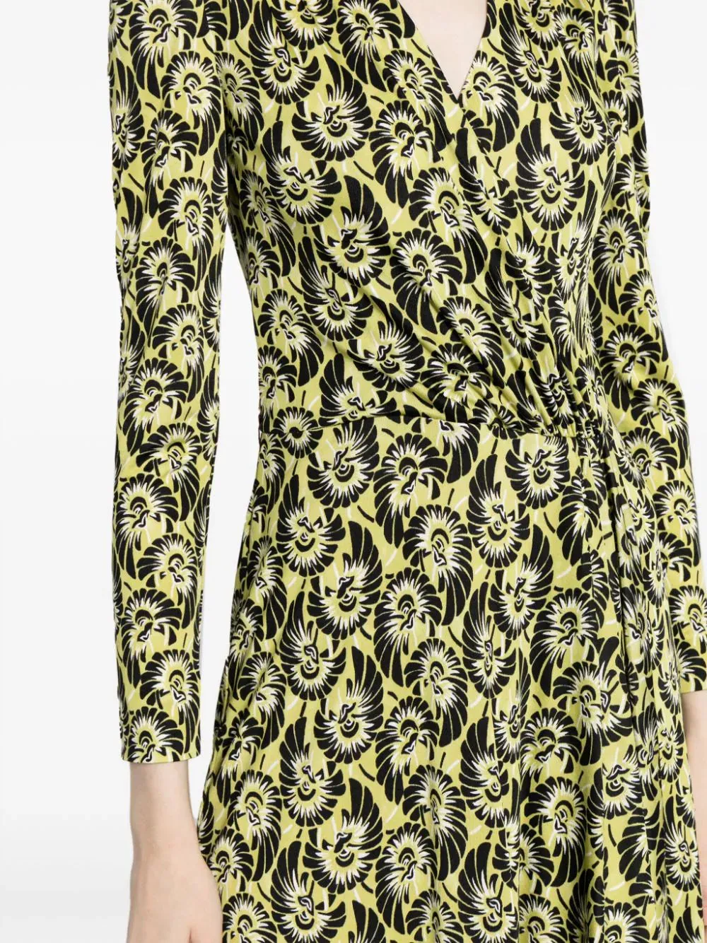 Abstract Print Silk Wrap Dress