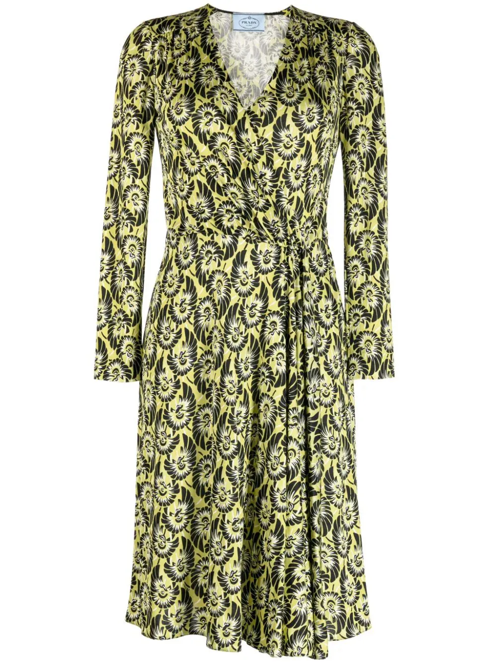 Abstract Print Silk Wrap Dress