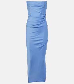 Alex Perry Draped Strapless Crepe Midi Dress, Blue