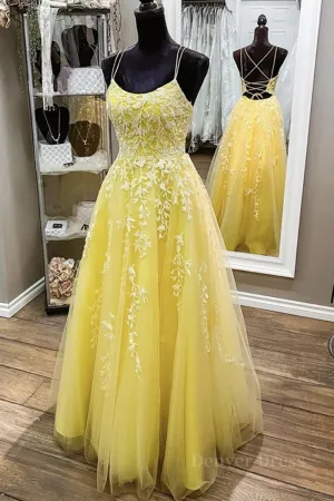 Backless Yellow Lace Long Prom Dress Long Yellow Lace Formal Dress Yellow Evening Dress