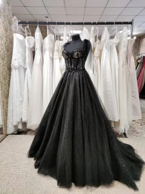 Black Tulle with Lace Straps Long Formal Dress Black Long Evening Dress Prom Dress