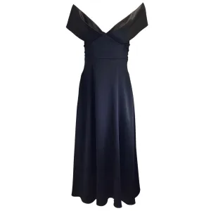 Brandon Maxwell Black Off-the-Shoulder Silk Midi Dress