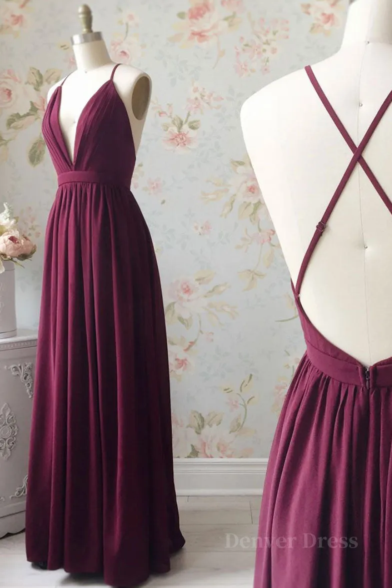 Burgundy chiffon long prom dress burgundy evening dress