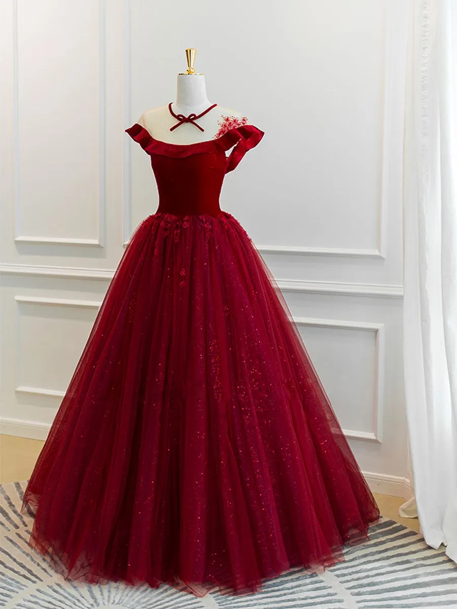 Burgundy tulle lace long prom dress burgundy tulle evening dress