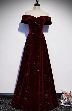 Burgundy Velvet Long Prom Dress Evening Dress