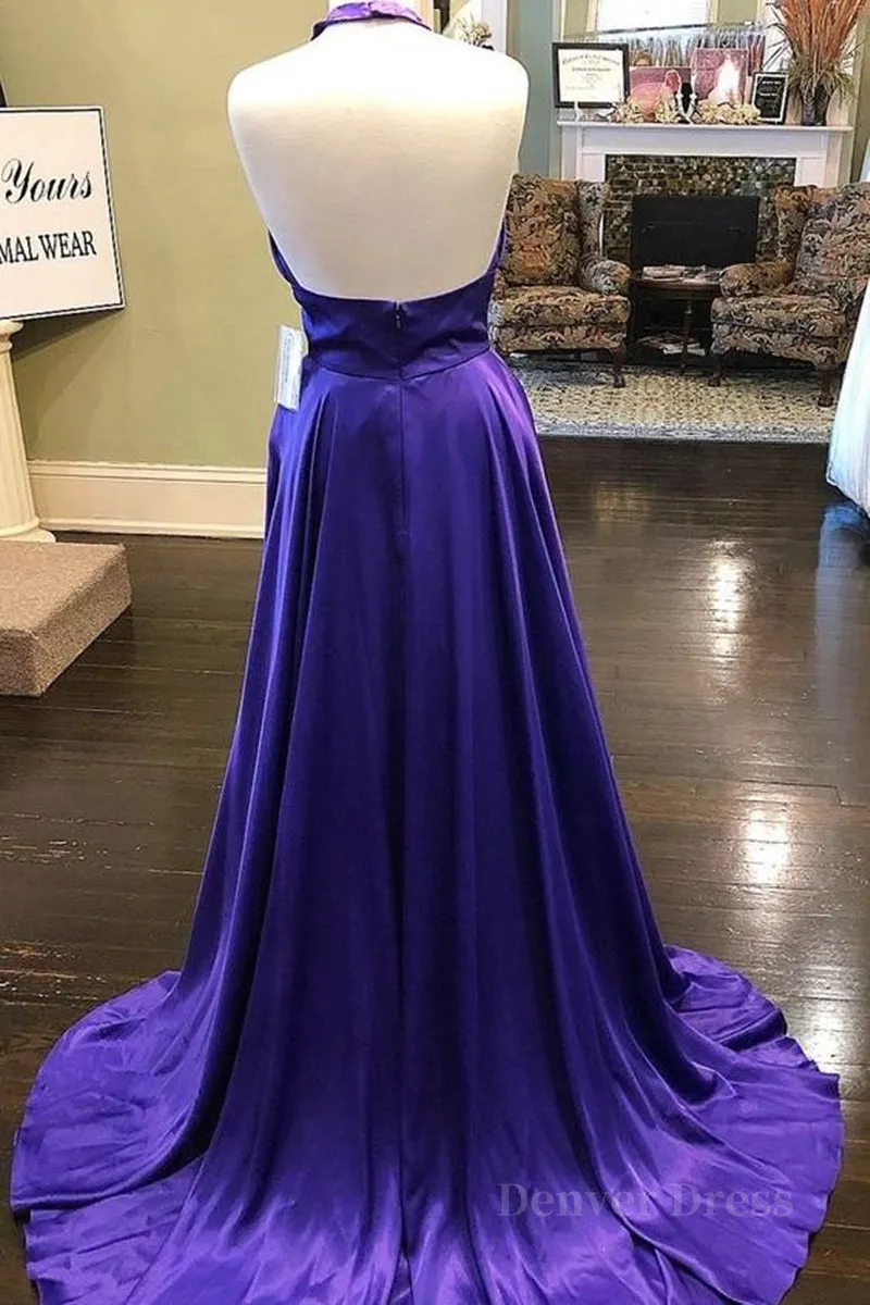 Custom Made Unique Backless Purple Satin Long Prom Dress Backless Purple Formal Dress Purple Evening Dress