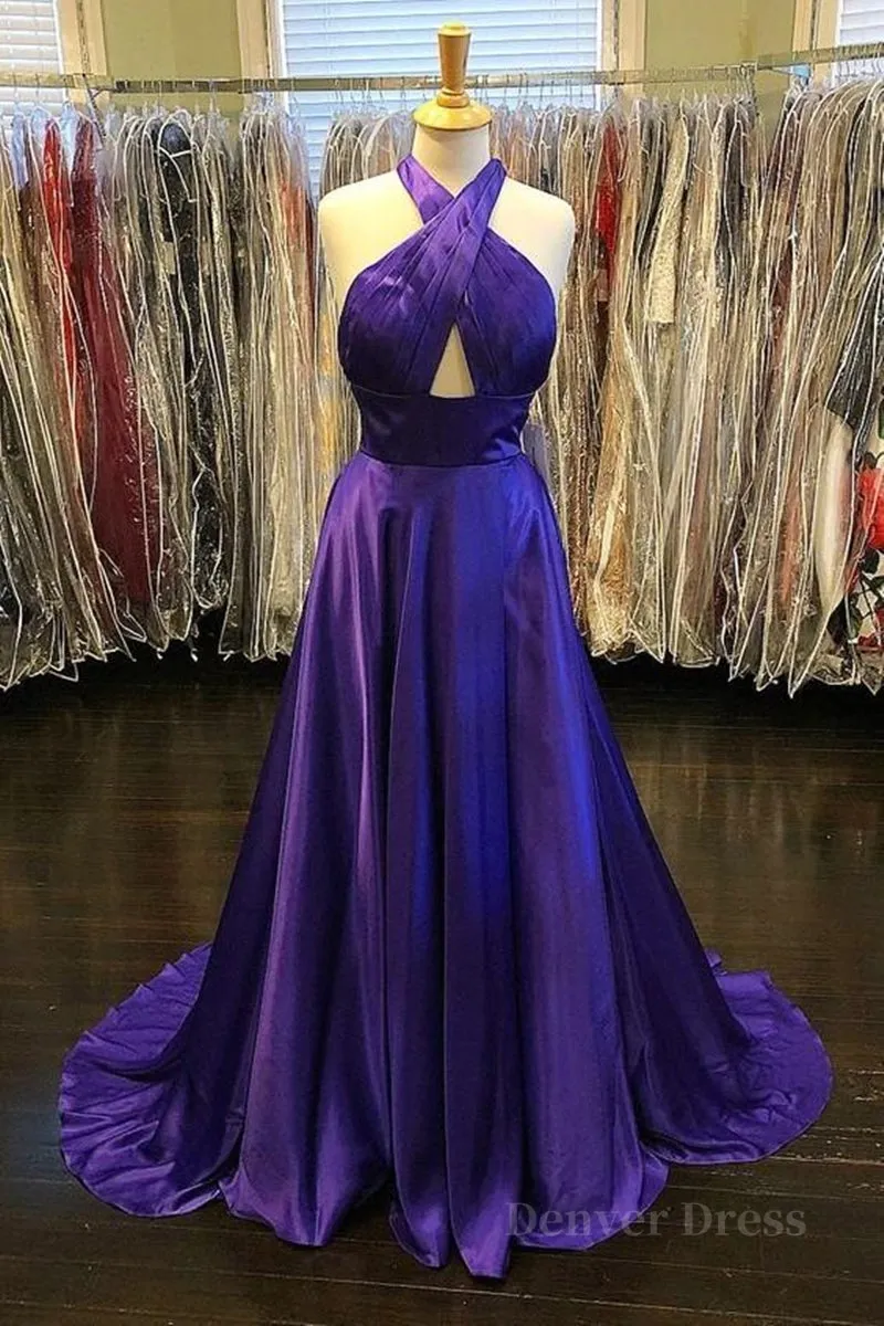 Custom Made Unique Backless Purple Satin Long Prom Dress Backless Purple Formal Dress Purple Evening Dress