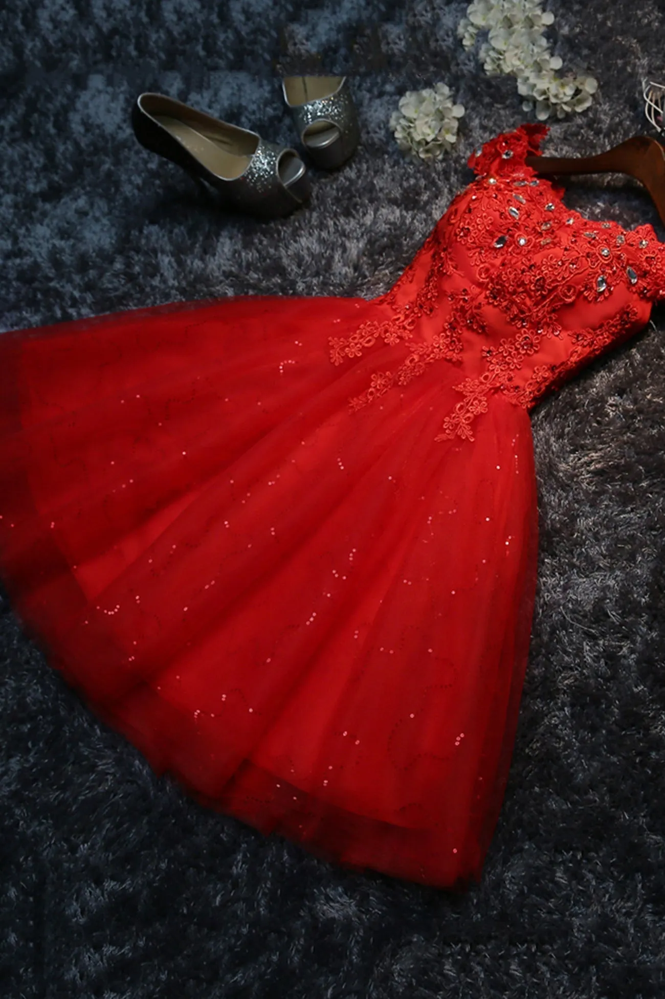 Cute Lace Short A-Line Prom Dresses Off the Shoulder Party Dresses