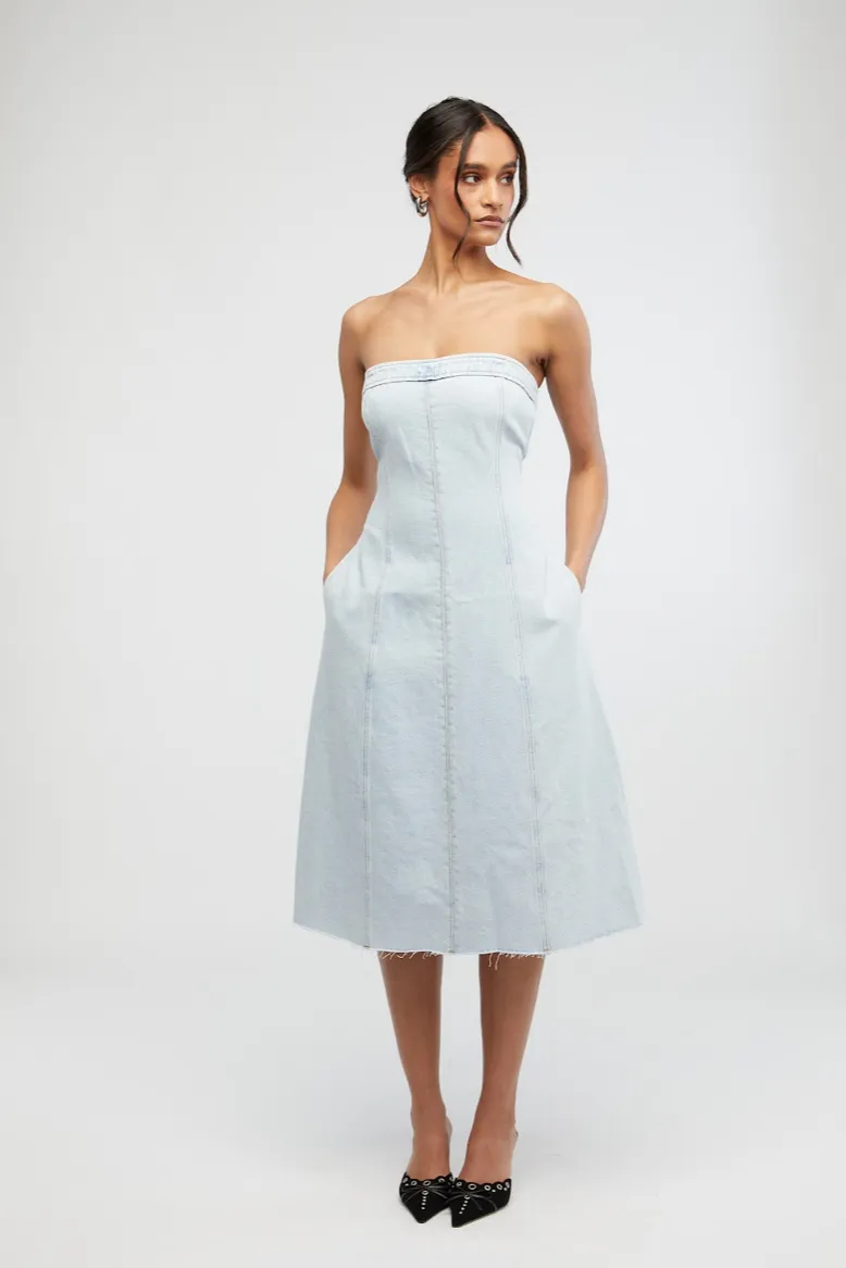 Denim Strapless Midi Dress Light