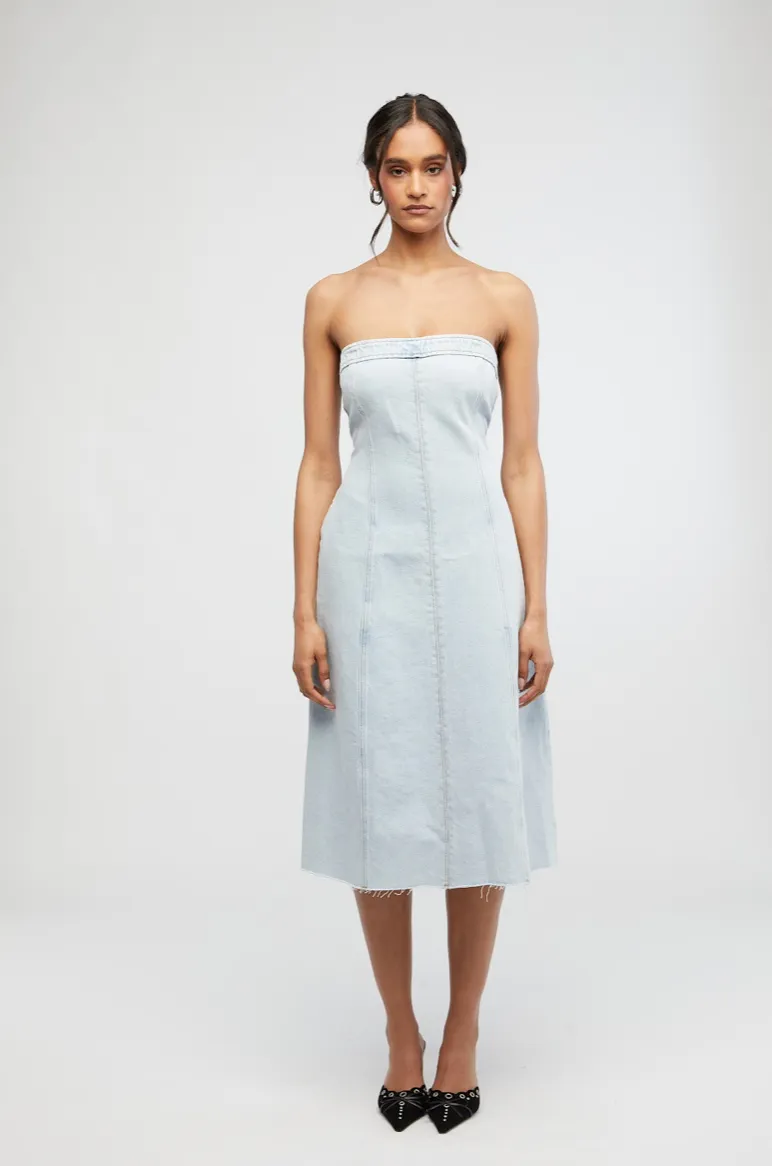 Denim Strapless Midi Dress Light