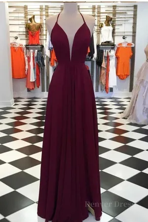 Elegant V Neck Open Back Burgundy Prom Dresses Open Back Burgundy Formal Dresses Long Burgundy Evening Dresses