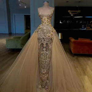 Gold Detachable Sequins Prom Dress Sheath Fashion Lace Evening Dresses 2025 Party Dresses Custom Make Formal Dress