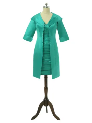 Green Mother Of The Bride Dresses Sheath Knee Length With Jacket