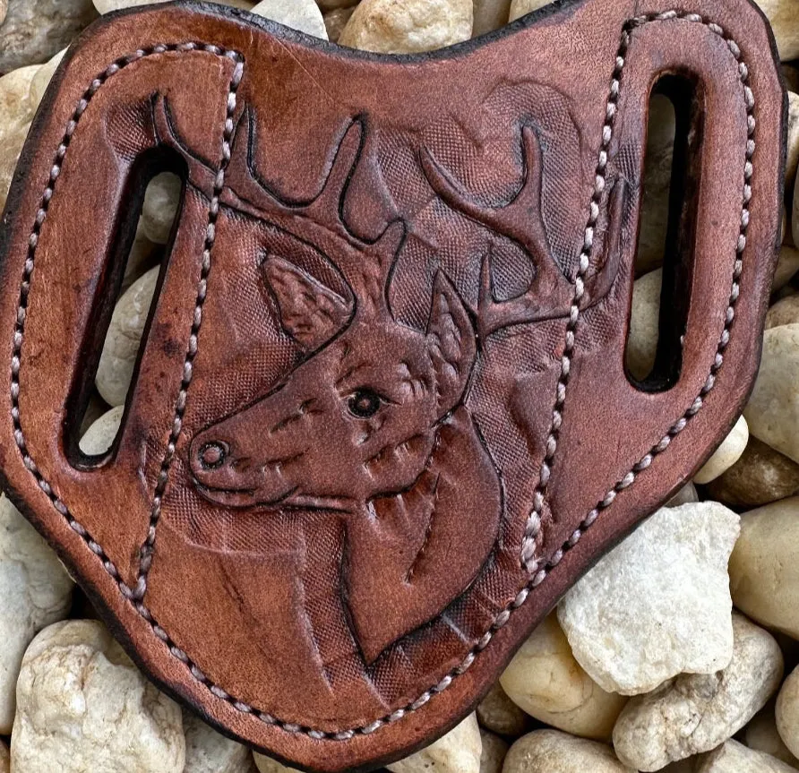 Hand tooled pancake knife sheath deer head