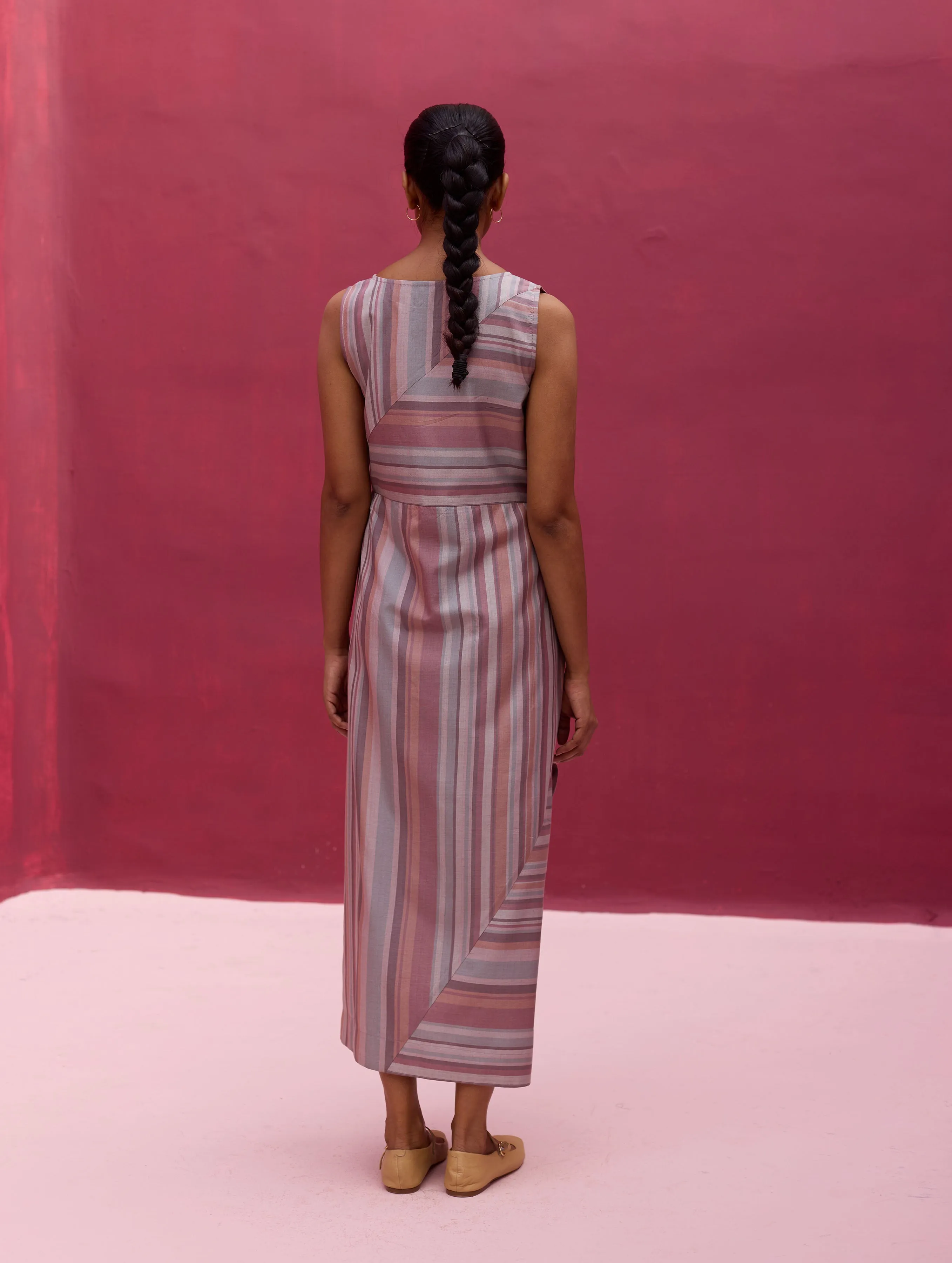 Irsa Sleeveless Silk Stripe Dress - Lavender