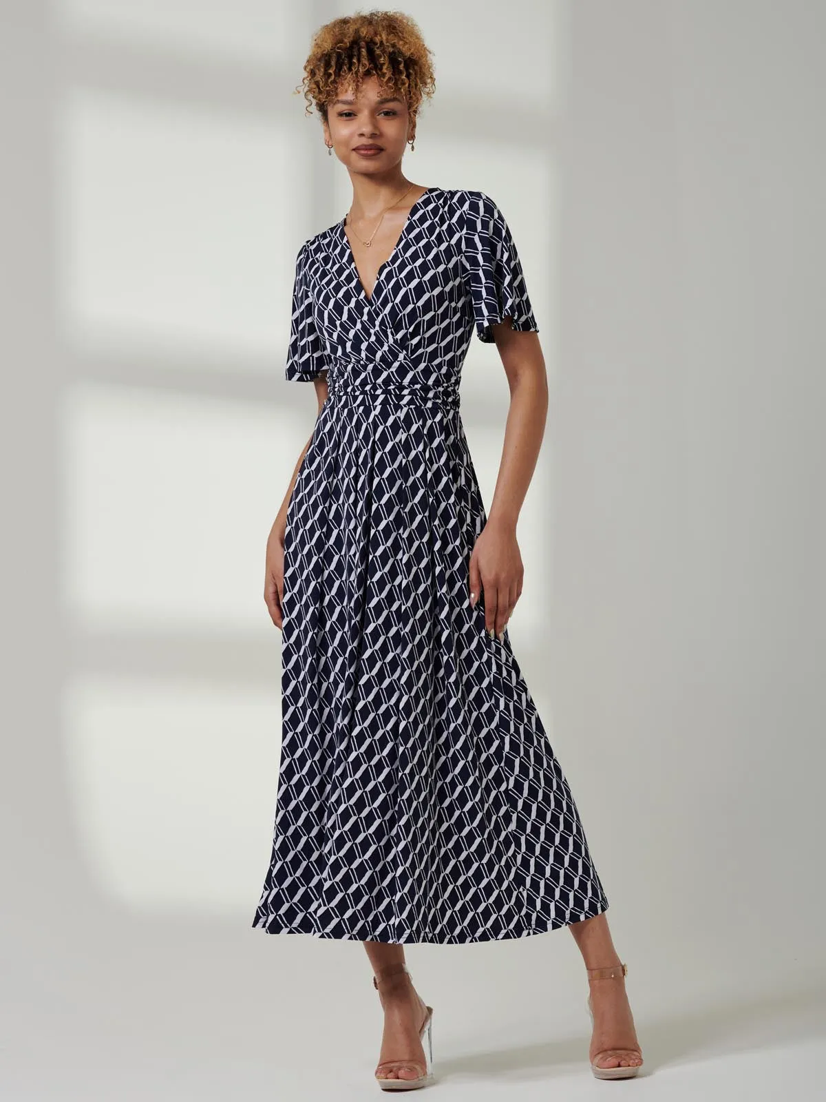 Jaylynn Flare Sleeve Jersey Maxi Dress, Navy Geo