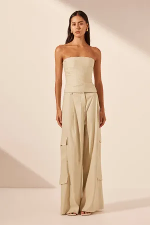 KASBAH STRAPLESS DRAPED BODICE - OYSTER