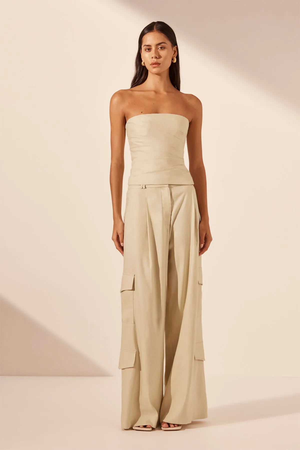 KASBAH STRAPLESS DRAPED BODICE - OYSTER