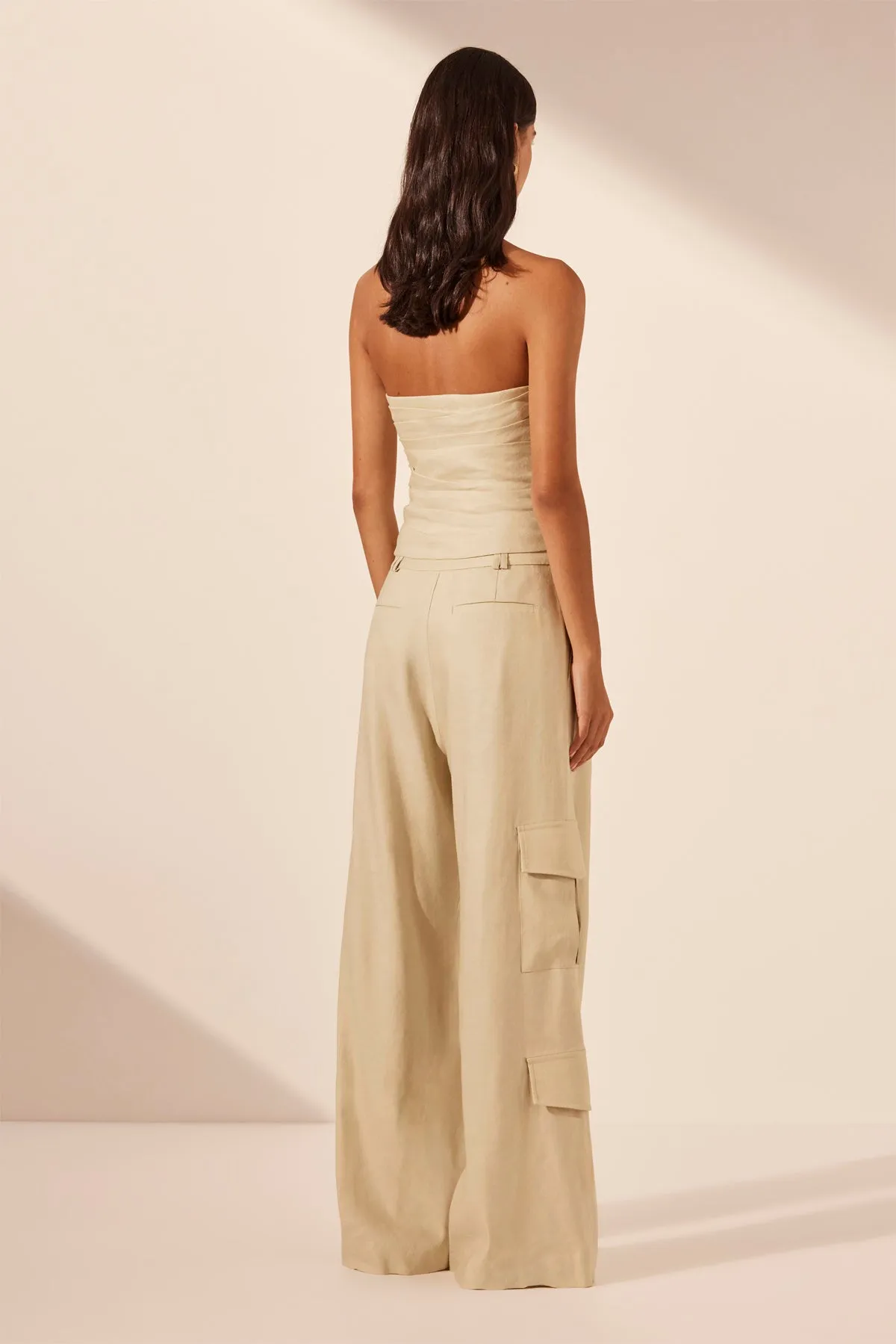 KASBAH STRAPLESS DRAPED BODICE - OYSTER