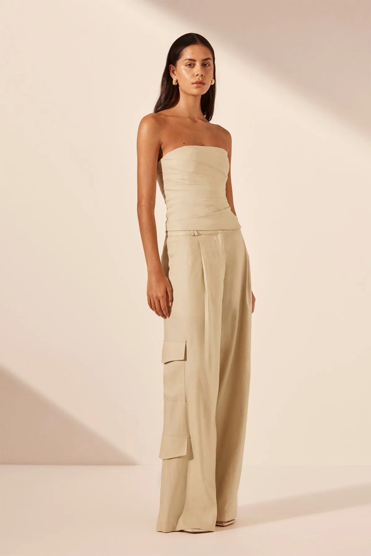 KASBAH STRAPLESS DRAPED BODICE - OYSTER