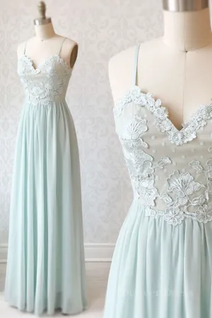 Light green tulle lace long prom dress green evening dress