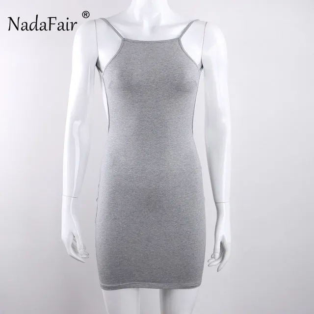 Nadafair 95% Cotton Spaghetti Strap Black Sexy Club Backless Bodycon Dress Women Summer Beach Casual Mini Dress