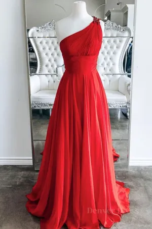 One Shoulder Open Back Red Long Prom Dress Backless Red Formal Dress Red Evening Dress