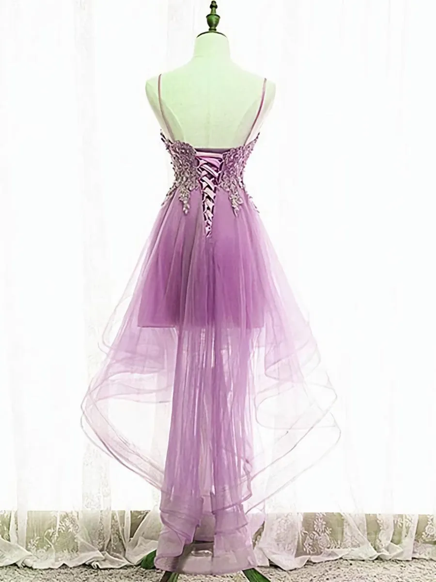 Purple High Low Lace Prom Dresses Light Purple High Low Lace Formal Homecoming Dresses