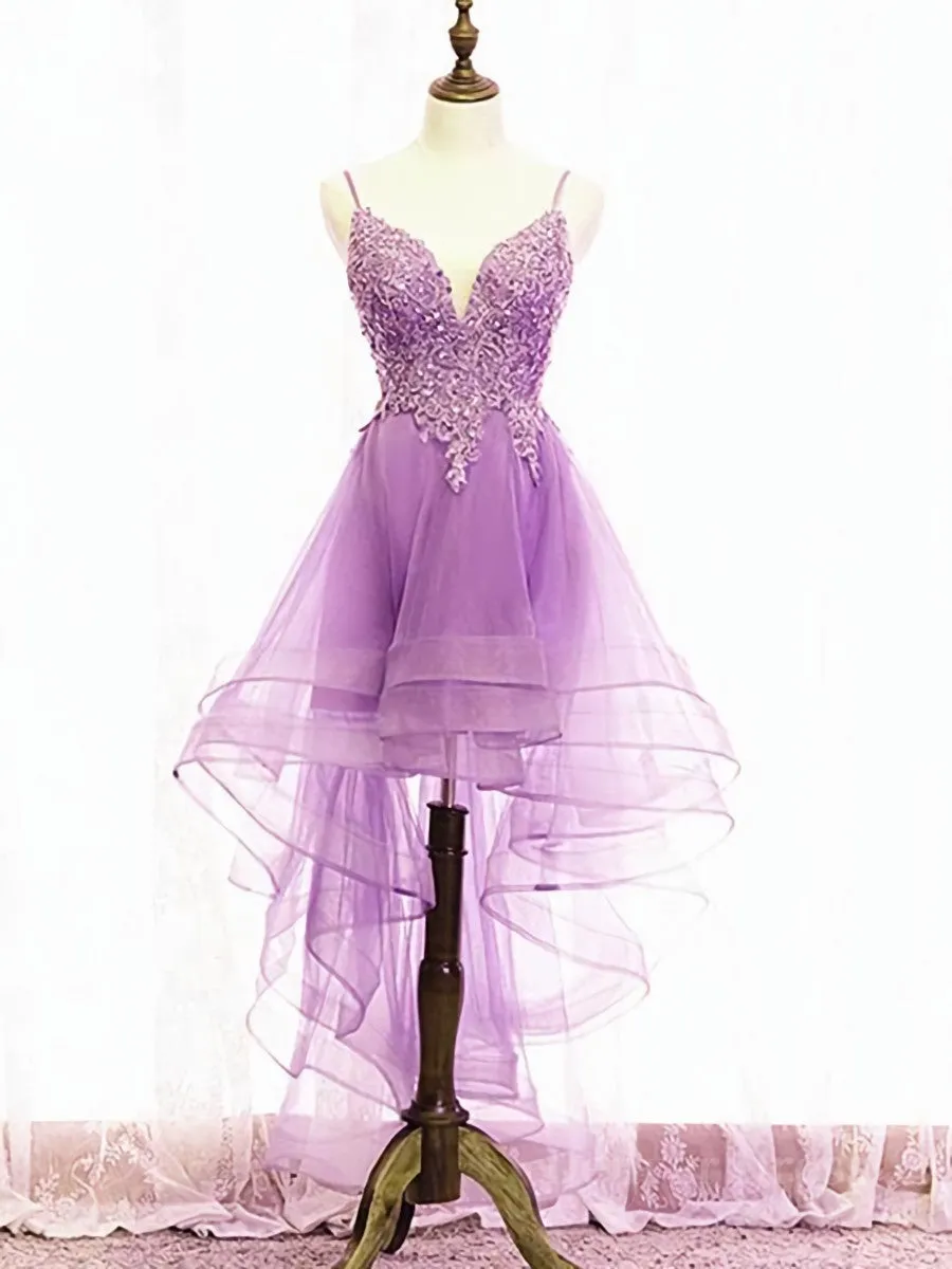 Purple High Low Lace Prom Dresses Light Purple High Low Lace Formal Homecoming Dresses