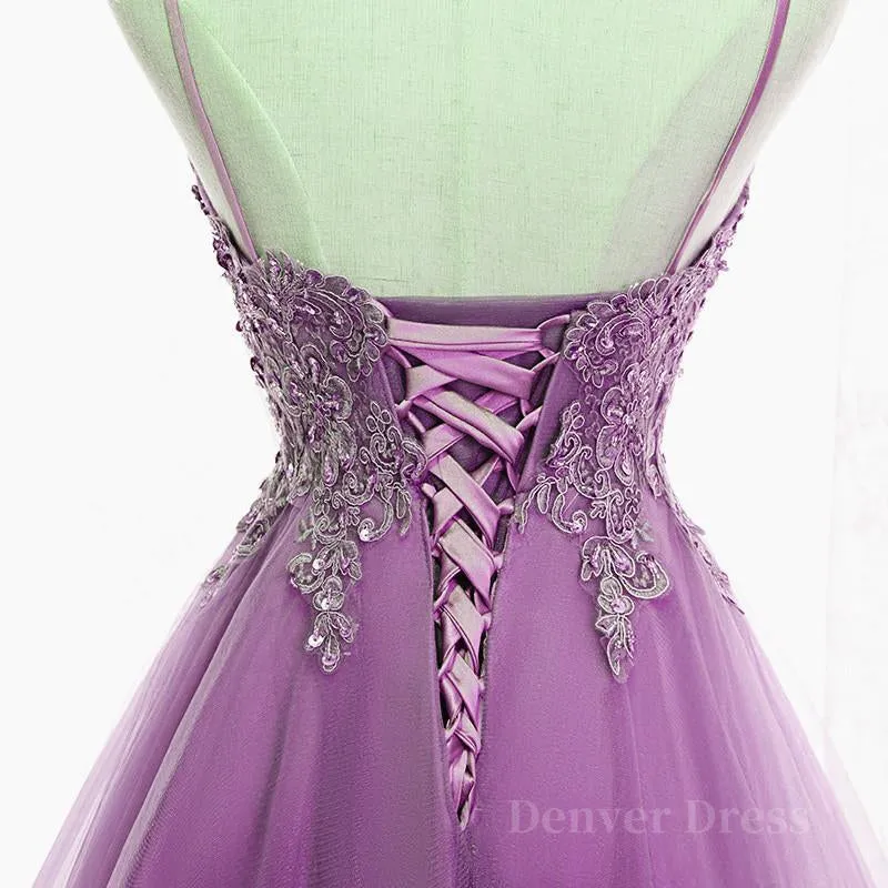 Purple High Low Lace Prom Dresses Light Purple High Low Lace Formal Homecoming Dresses