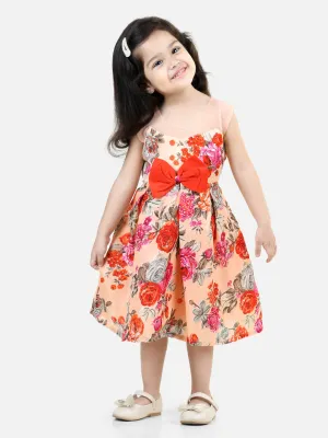 Round Neck Floral Print Party Frock and Dresses Orange