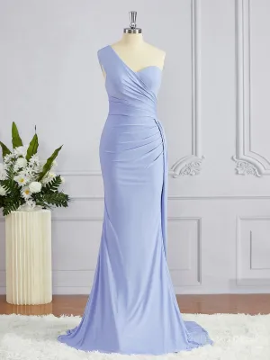 Sheath One-Shoulder Sweep Train Jersey Bridesmaid Dresses