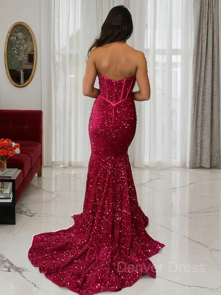 Sheath Sweetheart Court Train Velvet Sequins Prom Dresses With Ruffles