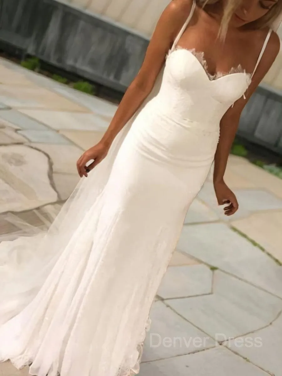 Sheath Sweetheart Sweep Train Lace Wedding Dresses