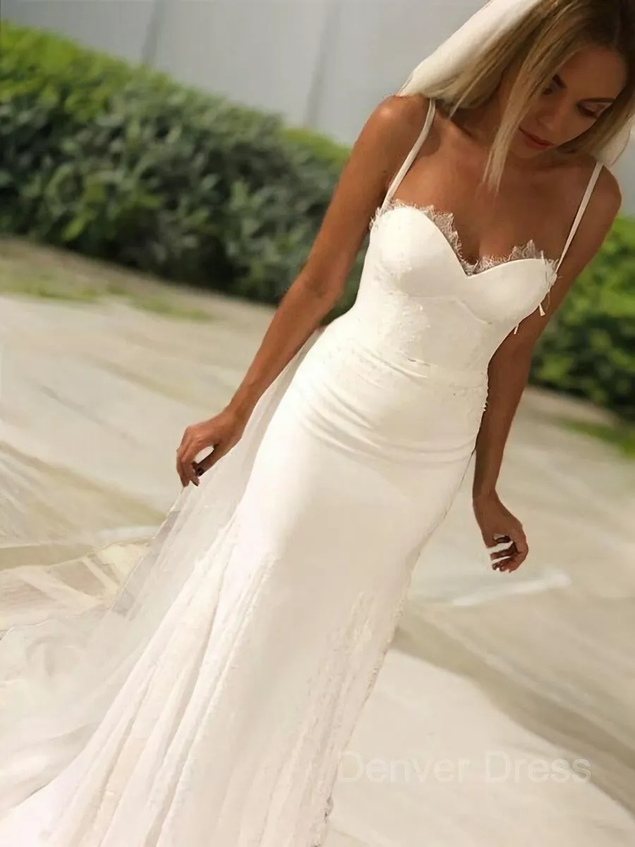 Sheath Sweetheart Sweep Train Lace Wedding Dresses