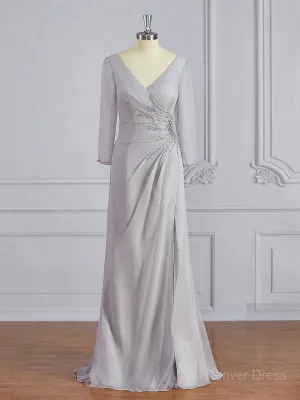 Sheath V-neck Floor-Length 30D Chiffon Mother of the Bride Dresses With Beading