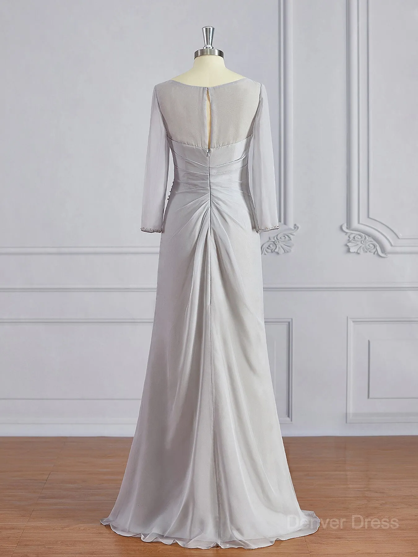 Sheath V-neck Floor-Length 30D Chiffon Mother of the Bride Dresses With Beading