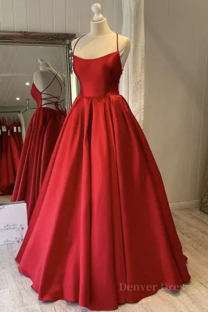 Simple Backless Red Satin Long Prom Dress Backless Red Formal Dress Red Evening Dress