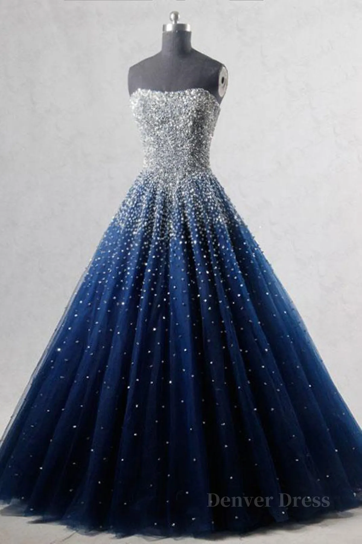 Sparkly Strapless Blue Prom Dresses Strapless Blue Long Formal Evening Dresses