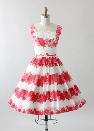 Vintage 1950s Rose Print Cotton Party Dress